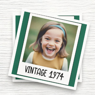 Green Vintage Milestone Birthday Photo Keepsake Napkin