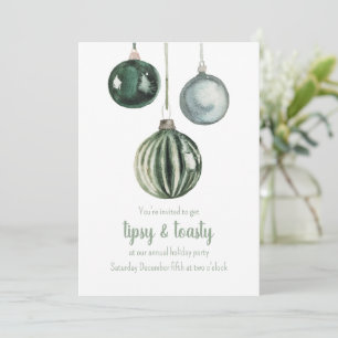 Green Vintage Ornaments Tipsy & Toasty Party Holiday Card