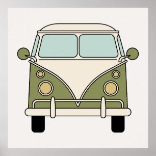 Green Vintage Retro Camper Van Bus Poster