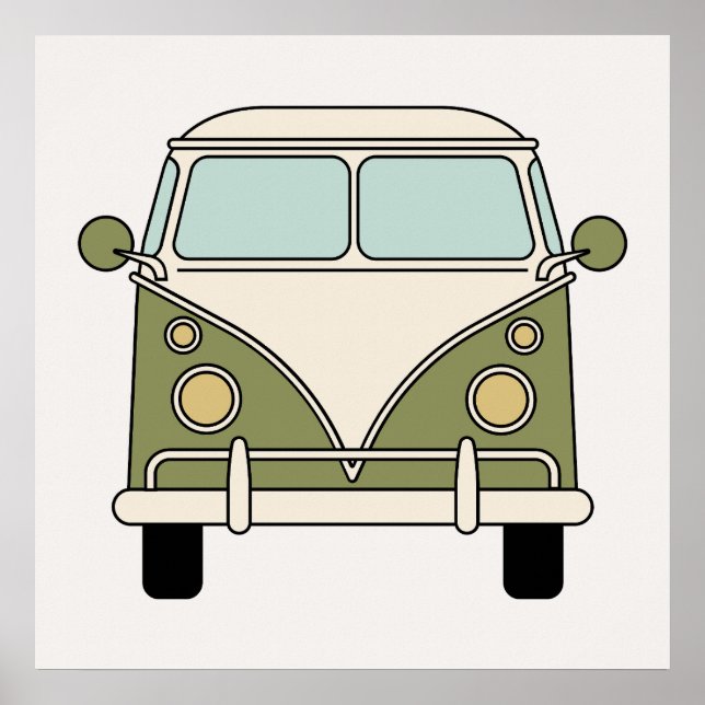 Green Vintage Retro Camper Van Bus Poster (Front)