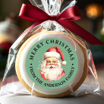 Green Vintage Retro Santa Claus Merry Christmas Classic Round Sticker<br><div class="desc">Celebrate the festive season with our Green Vintage Retro Santa Claus Merry Christmas Classic Round Sticker! This charming sticker features a nostalgic Santa Claus design set against a stylish solid background, combining vintage charm with modern flair. Perfect for adding a festive touch to your Christmas Gifts and Holiday packaging. Personalise...</div>