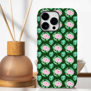 Green Vintage Roses, Monstera & Feather Pattern  Case-Mate iPhone 14 Pro Max Case