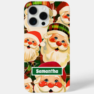 Green Vintage Santa Claus Tartan Plaid Christmas iPhone 15 Pro Max Case