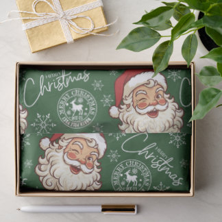 Green Vintage Santa North Pole Post Christmas Tissue Paper