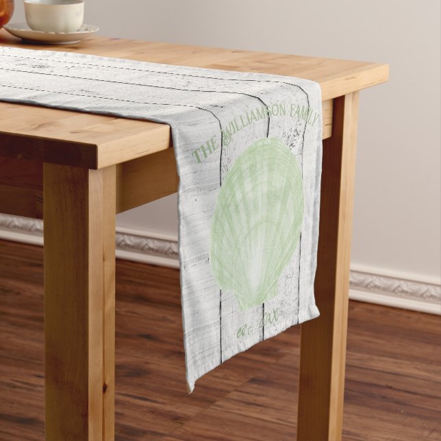 Green Vintage Scallop Shell Short Table Runner (In Situ)