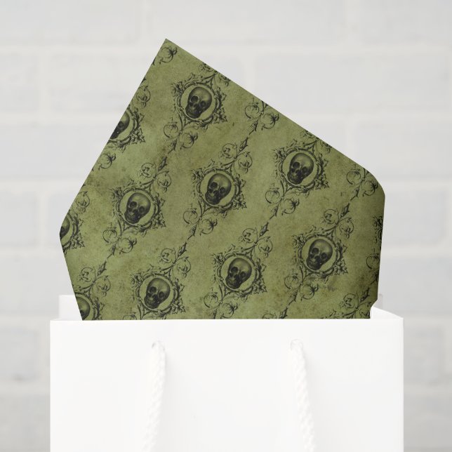 Green Vintage Skulls Tissue Paper (Gift Bag)