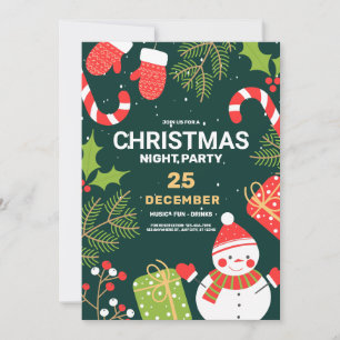 Green Vintage Snow Man Christmas Party, Christmas Invitation