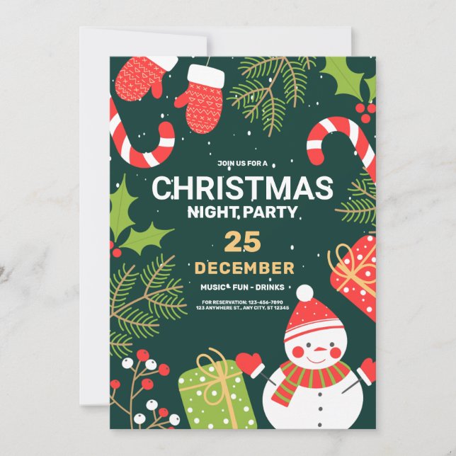 Green Vintage Snow Man Christmas Party, Christmas  Invitation (Front)
