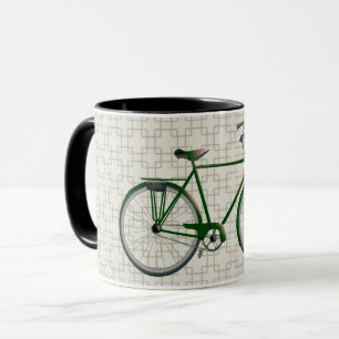 Green Vintage Style Bicycle and Retro Art Mug