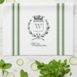 Green Vintage Style French Sack with Custom Name Tea Towel<br><div class="desc">Vintage French etched graphics and forest green ticking tape stripes are the perfect addition to your French country kitchen decor on this waffle knit custom towel. Don't forget the finishing touch of personalisation with your monogram and family name.</div>