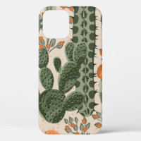 Green vintage succulent cactus and orange flowers