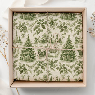 Green Vintage Toile Christmas Pattern Tissue Paper