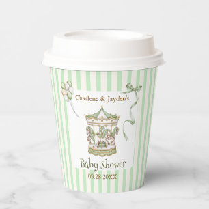 Green Vintage Watercolor Carousel Baby Shower Paper Cups