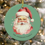 Green Vintage Watercolor Santa Claus Christmas Ceramic Ornament<br><div class="desc">Celebrate the festive season with our Green Vintage Watercolor Santa Claus Christmas Ceramic Ornament! This charming ornament features a nostalgic Santa Claus design set against a stylish solid background, combining vintage charm with modern flair. Perfect for adding a festive touch to your Christmas Tree. Personalise this custom design with your...</div>