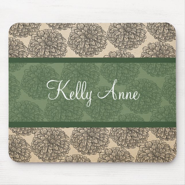 Green Vintage Zinnia Mousepad (Front)