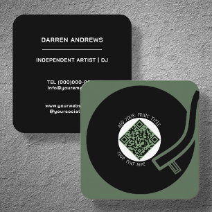 Green Vinyl LP   Music QR Code Square Business Card