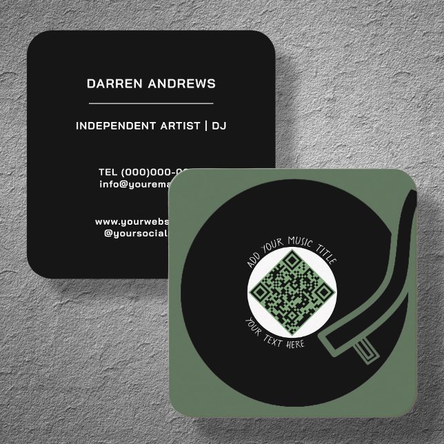 Green Vinyl LP | Music QR Code Square Business Card (Creator Uploaded)