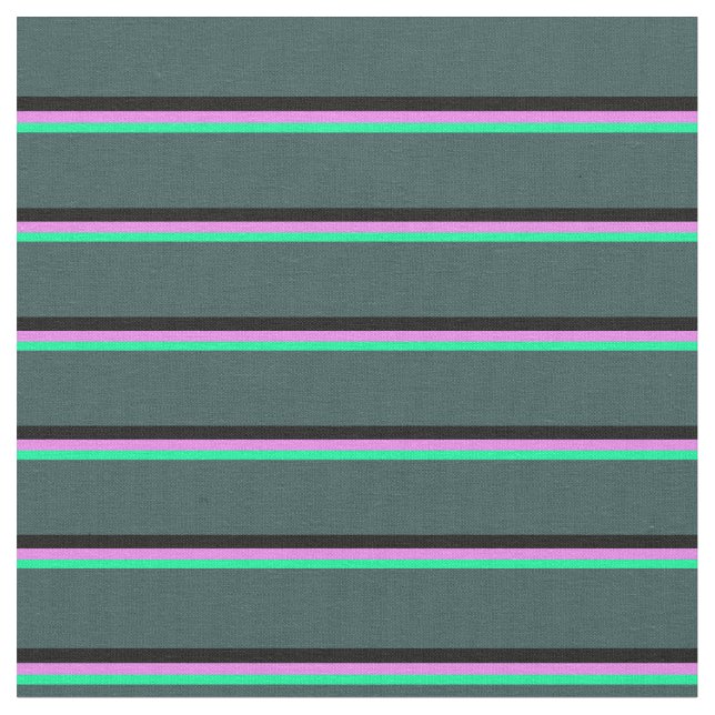 Green, Violet, Black & Dark Slate Grey Lines Fabric (Close Up)