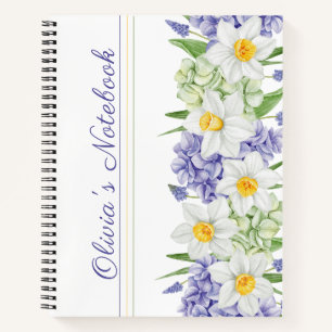 Green Violet Yellow Watercolor Spring Flowers Notebook