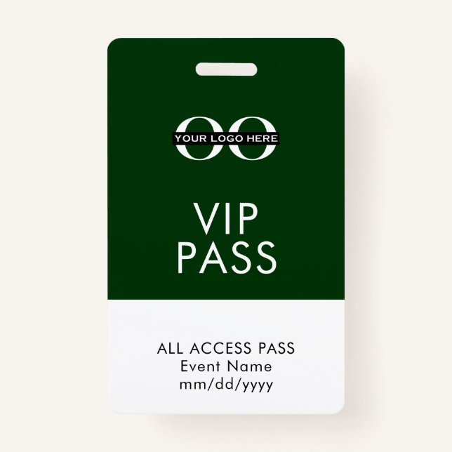 Green VIP Access Badge Custom Logo Event Info ID Badge (Front)