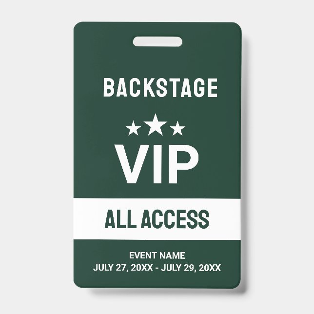 Green VIP Backstage All Access Pass ID Badge (Front)