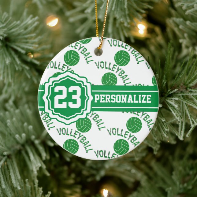 Green Volleyball | DIY Name and Number Ceramic Ornament (Tree)