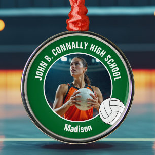 Green Volleyball Player Photo Christmas Gift Metal Ornament