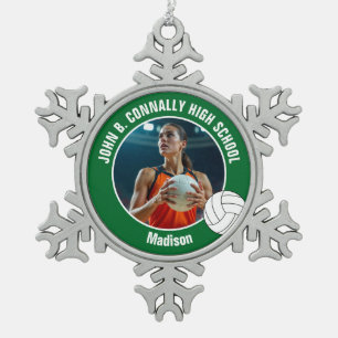 Green Volleyball Player Photo High School Snowflake Pewter Christmas Ornament