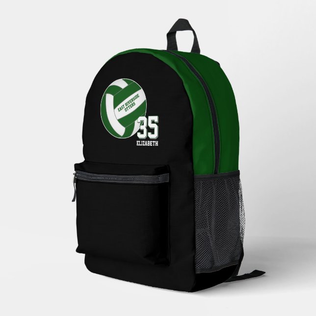 green volleyball team colours girls boys printed backpack (Back Corner Right)
