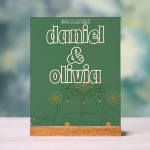 Green Vosvos Minimal Wedding Acrylic Sign