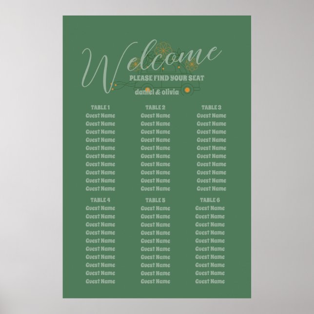 Green Vosvos Minimal Wedding Seating Charts (Front)