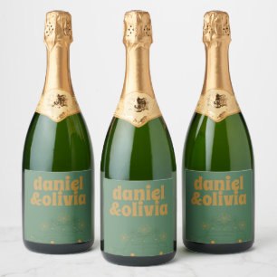 Green Vosvos Minimal Wedding Sparkling Wine Label