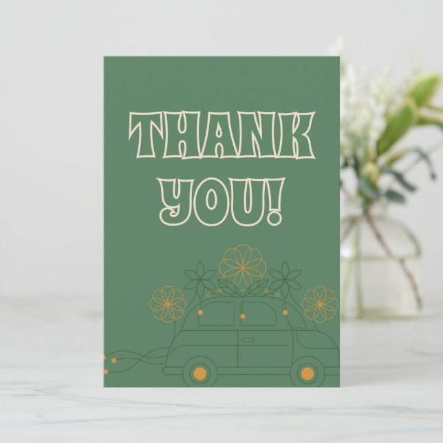Green Vosvos Minimal Wedding Thank You Card (Standing Front)