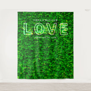 Green Wall Love Neon Sign Wedding Backdrop Tapestry