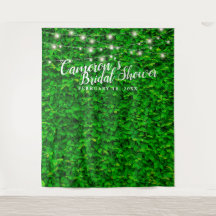 Green Wall Twinkling Lights Bridal Shower Backdrop