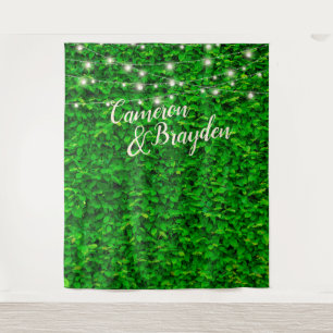 Green Wall Twinkling Lights Wedding Party Backdrop Tapestry