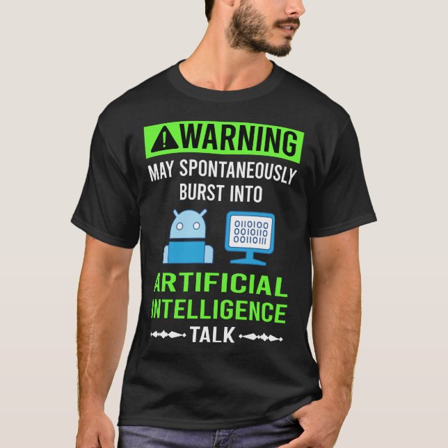 Green Warning Artificial Intelligence AI T-Shirt (Front)