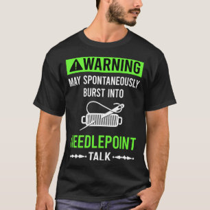 Green Warning Needlepoint Canvas Work T-Shirt