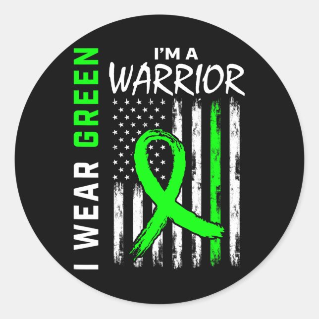Green Warrior Kidney Disease Cerebral Palsy Awaren Classic Round Sticker (Front)