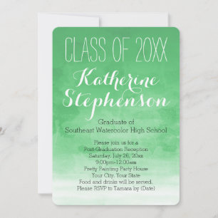 Green Wash Watercolor Graduation Party Invitation