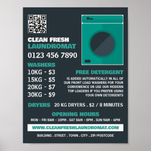 Green Washer, Laundromat, Cleaning Service Poster