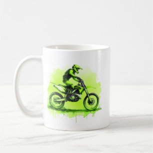 Green Water Colour Dirt Bike Coffee Mug
