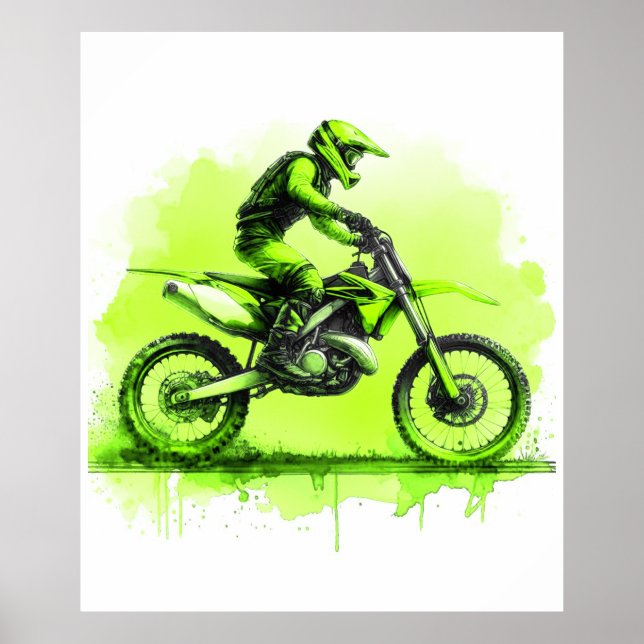 Green Water Colour Dirt Bike Poster (Front)