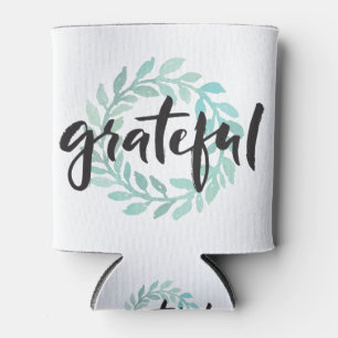 Green Water Colour Grateful Wreath Fall Gratitude Can Cooler