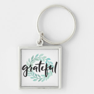 Green Water Colour Grateful Wreath Fall Gratitude Key Ring