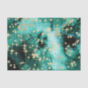 Green Water Colour with Gold Star burst Tissue Paper