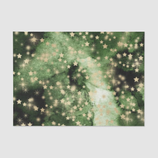 Green Water Colour with Gold Stars Tissue Paper
