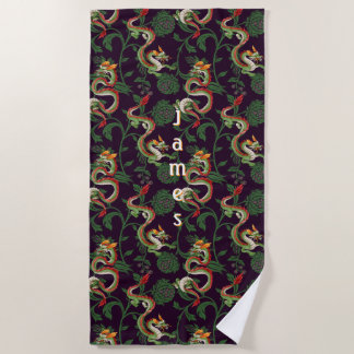 Green Water Dragon  Beach Towel