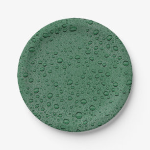 Green water droplets paper plate