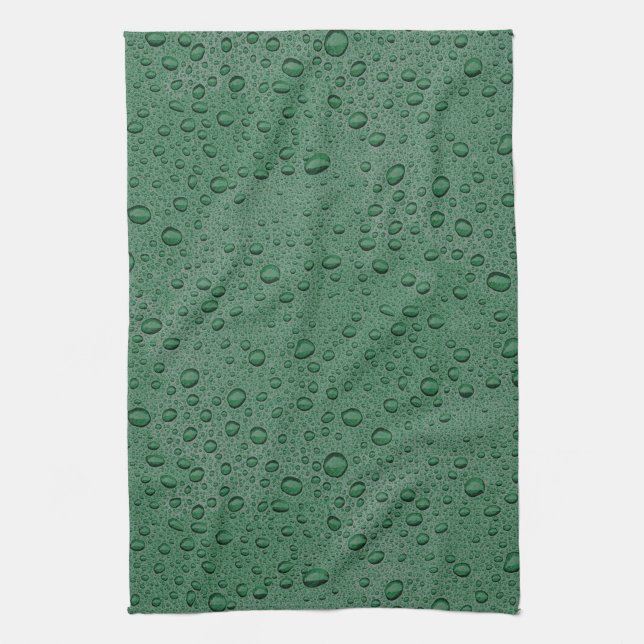 Green water droplets tea towel (Vertical)
